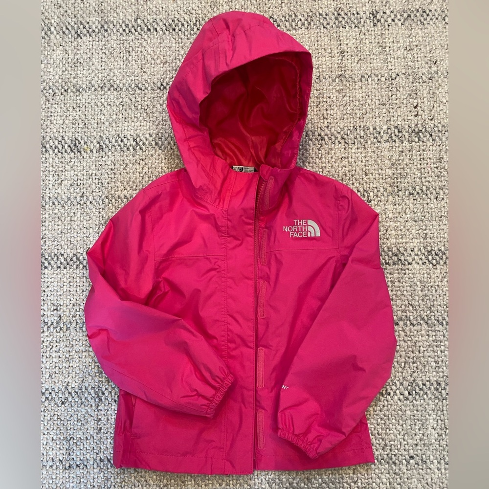 Girls, size 5, the Northface rain jacket. Bright pink.